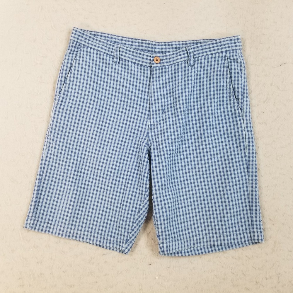 Tommy Bahama Shorts Mens 34 Blue Gingham Seersucker Cotton Summer Marlin Plaid‎